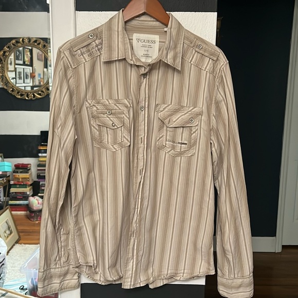 Men’s tan long sleeve button up - Picture 1 of 3